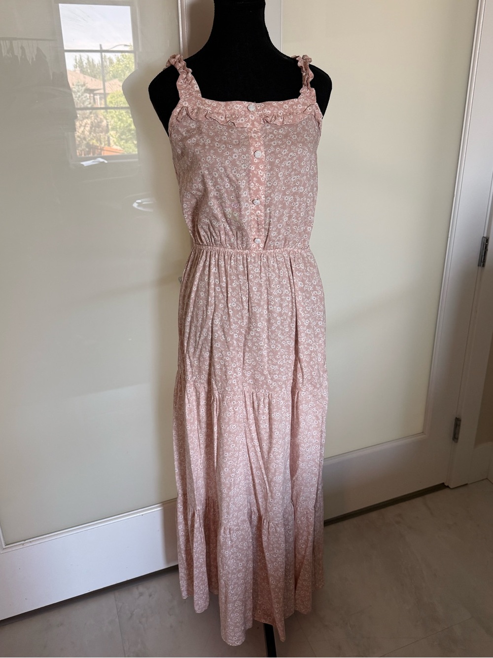 Monteau Soft Pink Floral Maxi Dress with Ruffle Straps